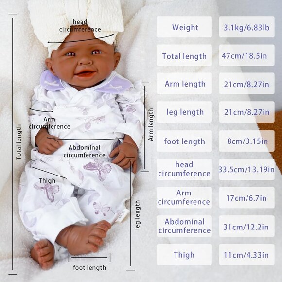 18.5in Full Silicone Reborn tan Baby Girl Dolls Lifelike 6.8LB Weighted Doll - Picture 4 of 6